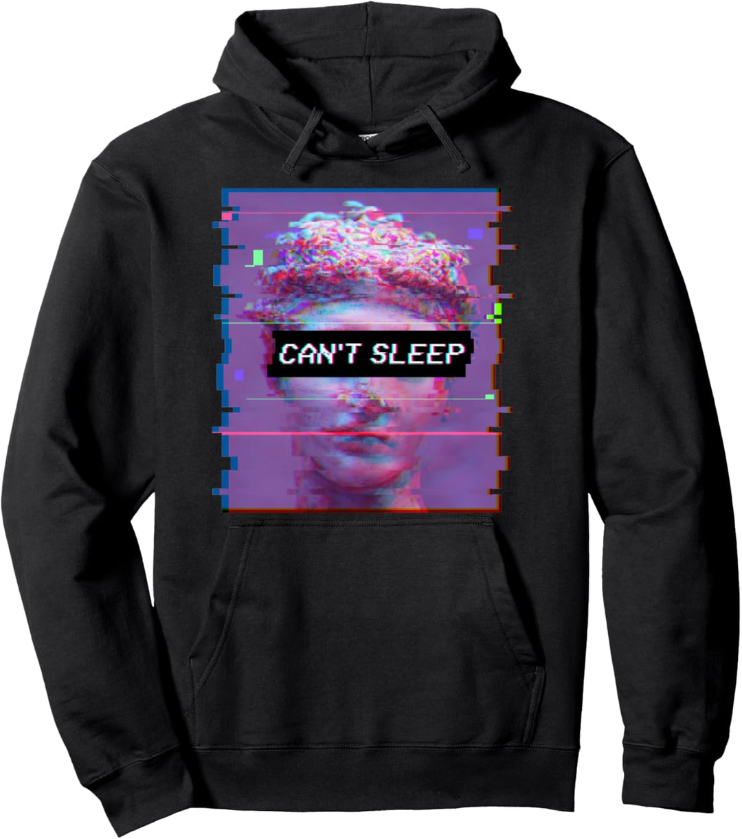 Vaporwave David Statue Sad Aesthetic Art Can't Sleep Pullover Hoodie