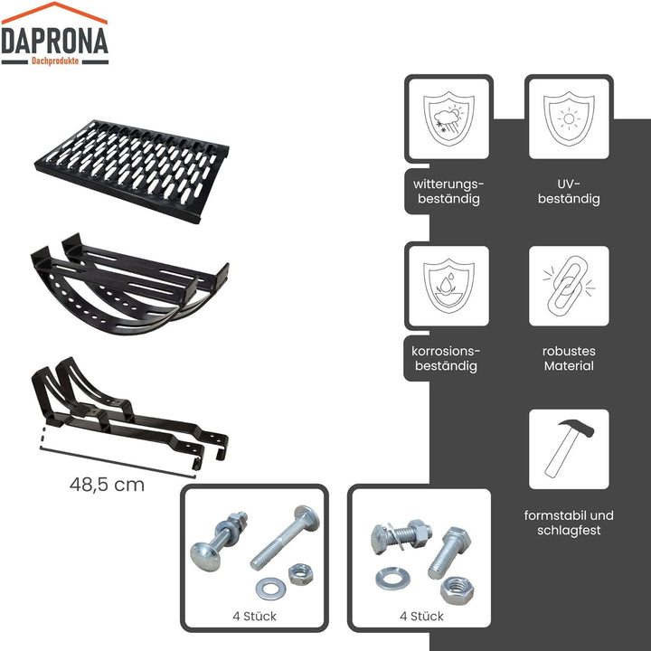 DAPRONA Laufrost Set für gewellte Dachziegel, Dachtritte für Schornsteinfeger Schwarz 40cm, inkl. Mo