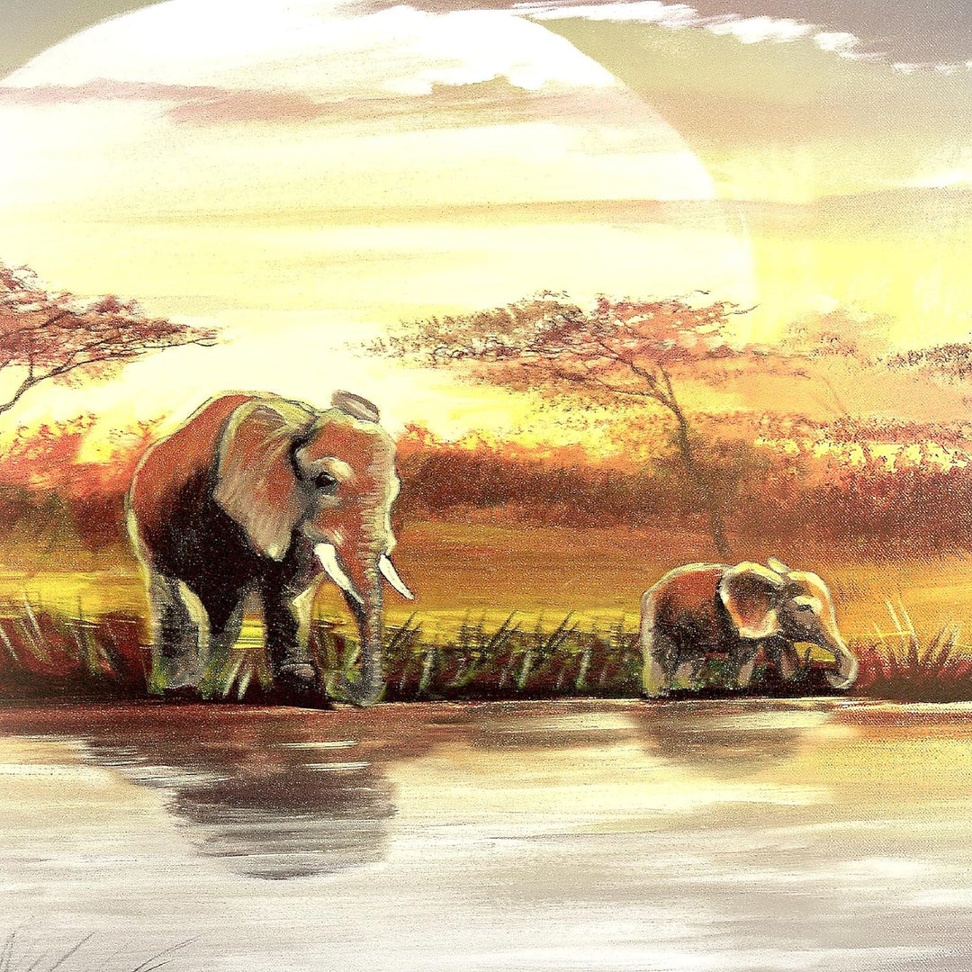 Runa Art Bild Modern Afrika Elefant - Made in Germany - Wandbilder Landschaft Grau Gelb 4 Teilig 000