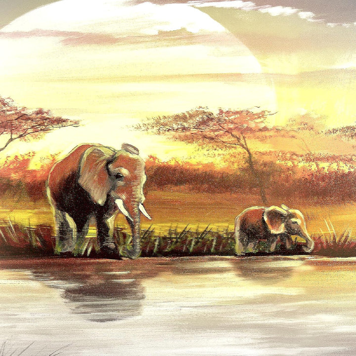 Runa Art Bild Modern Afrika Elefant - Made in Germany - Wandbilder Landschaft Grau Gelb 4 Teilig 000
