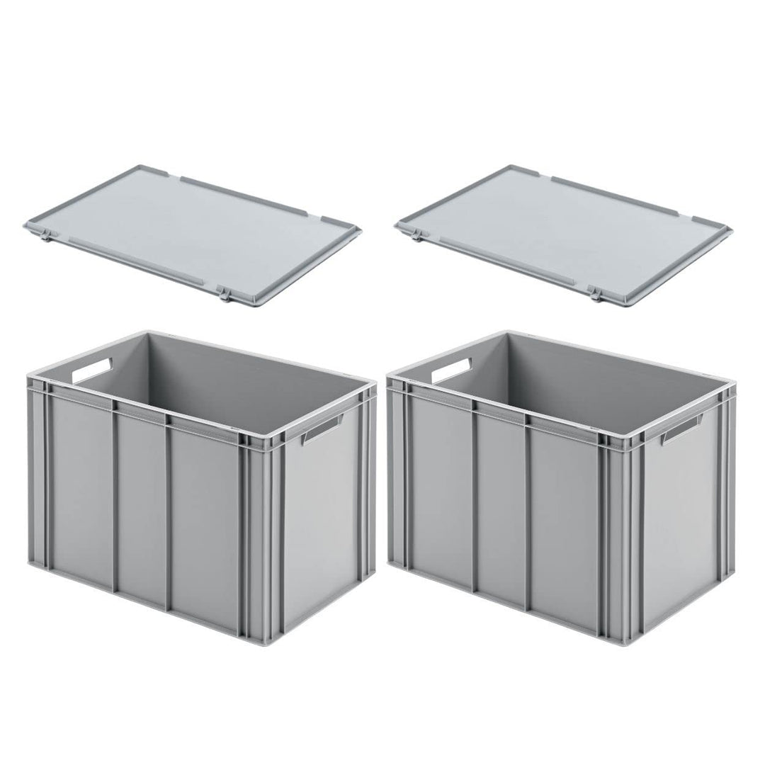 PROREGAL SuperSparSet 2x Eurobehälter mit offenem Griff & Scharnierdeckel | HxBxT 42x40x60cm | 70 Li