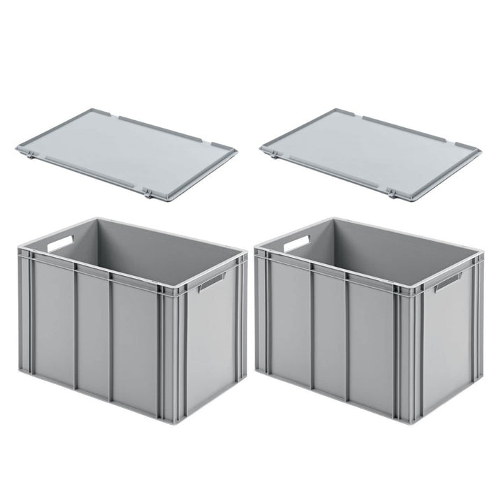 PROREGAL SuperSparSet 2x Eurobehälter mit offenem Griff & Scharnierdeckel | HxBxT 42x40x60cm | 70 Li