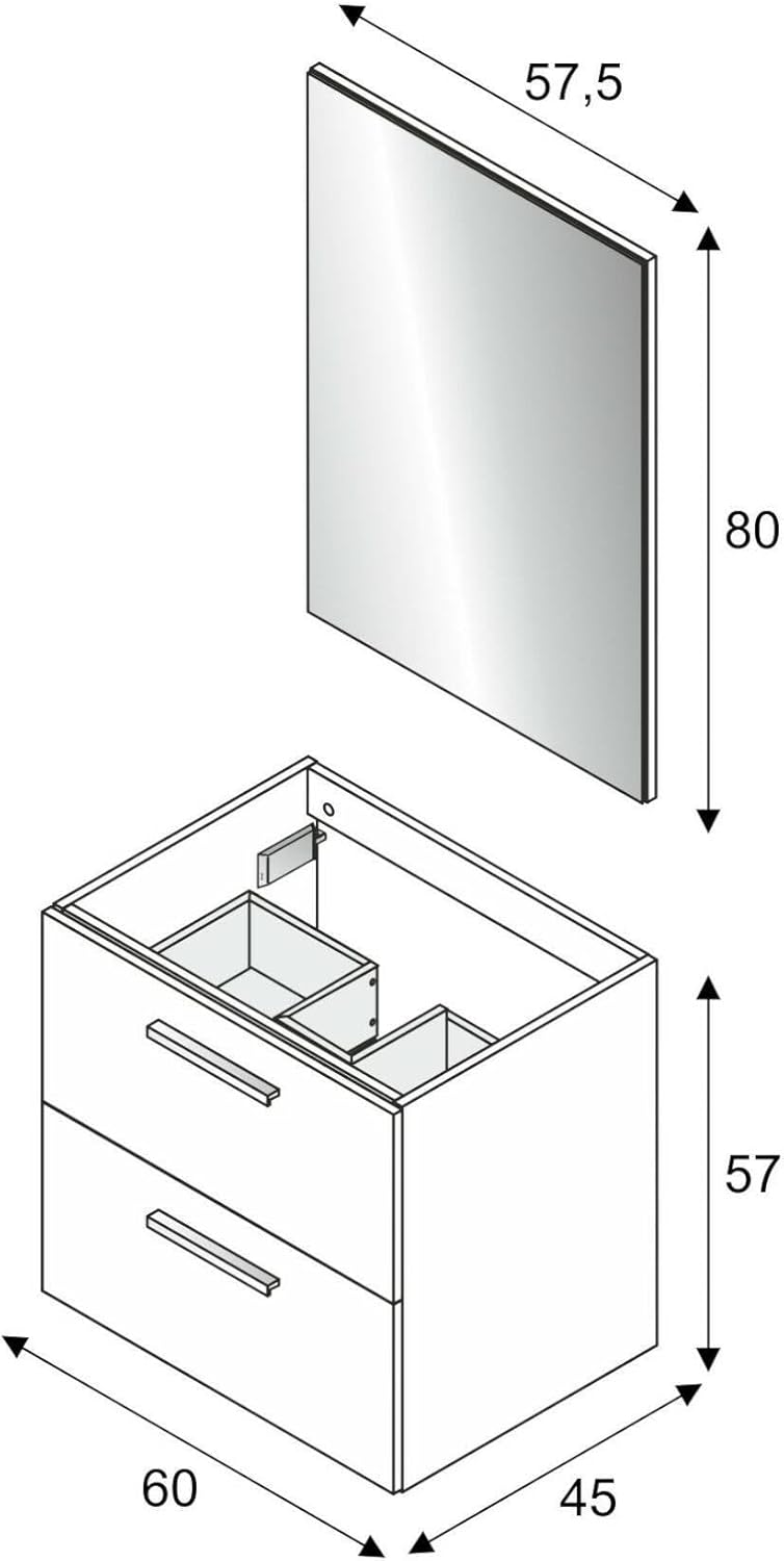 Dmora - Unter dem Waschtisch Fontana, Badezimmerschrank mit 2 Schubladen, Hängeschrank mit Spiegel,