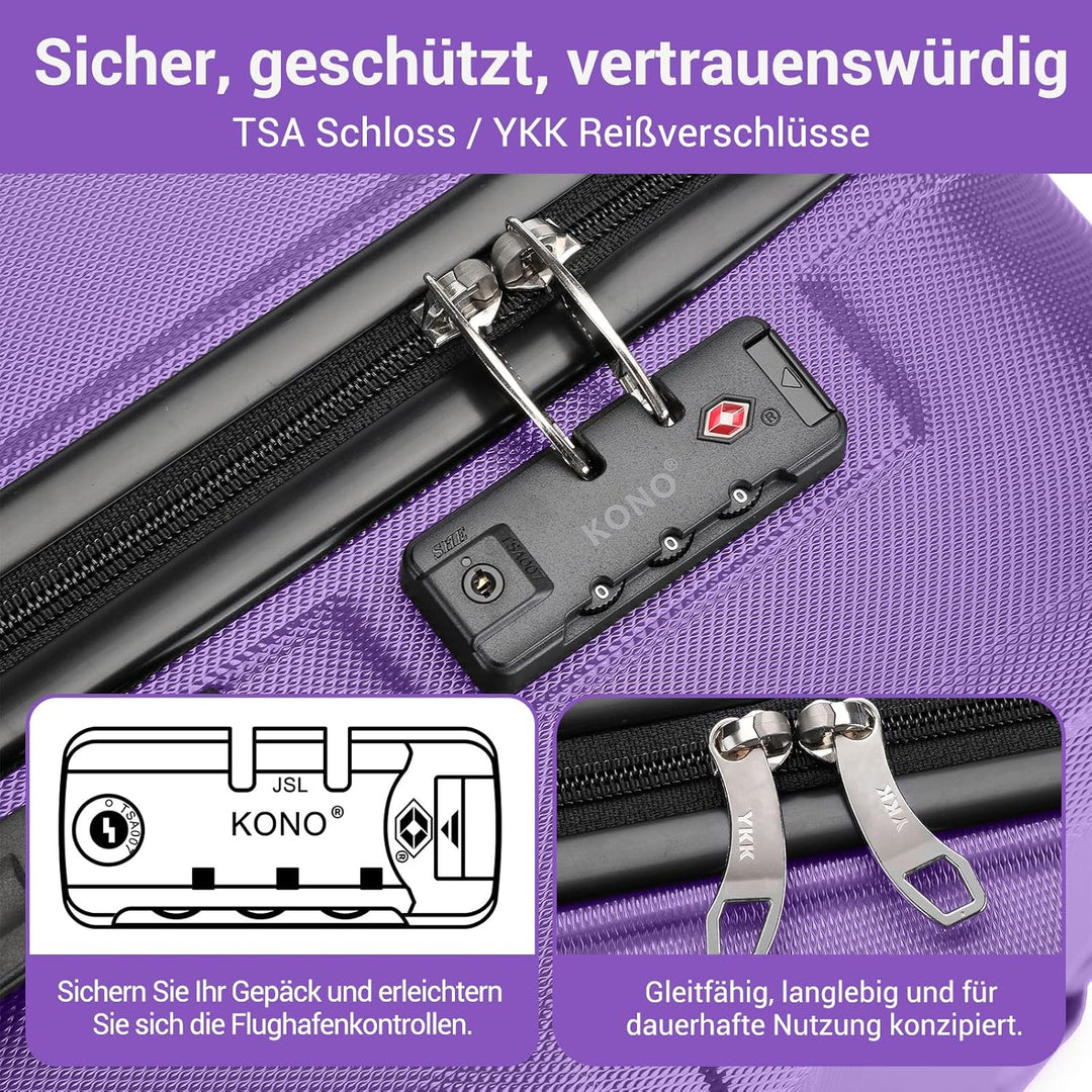 KONO Koffer Trolley Reisekoffer aus ABS+PC – Leichter Hartschalenkoffer mit 4 Zwillingsrollen und TS