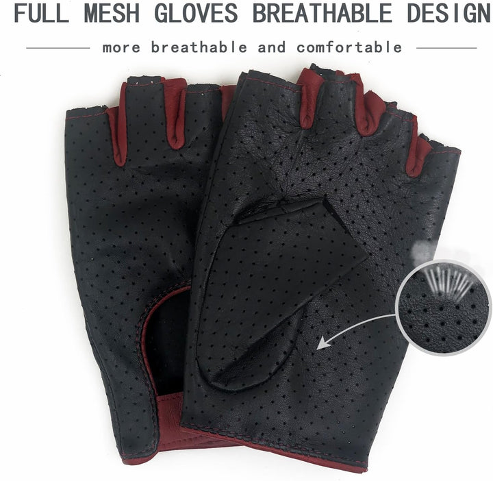 ZLUXURQ Herren-Lederhandschuhe Vollmaschige Fingerlose Halbfinger-Fahrhandschuhe Small-8.5" Schwarz