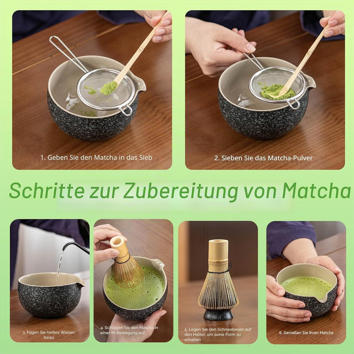 TEANAGOO Matcha Kit + 2 Tassen mit Aufbewahrungsbox, 12 Pcs Travel Matcha Tea Set, Keramik Matcha Bo
