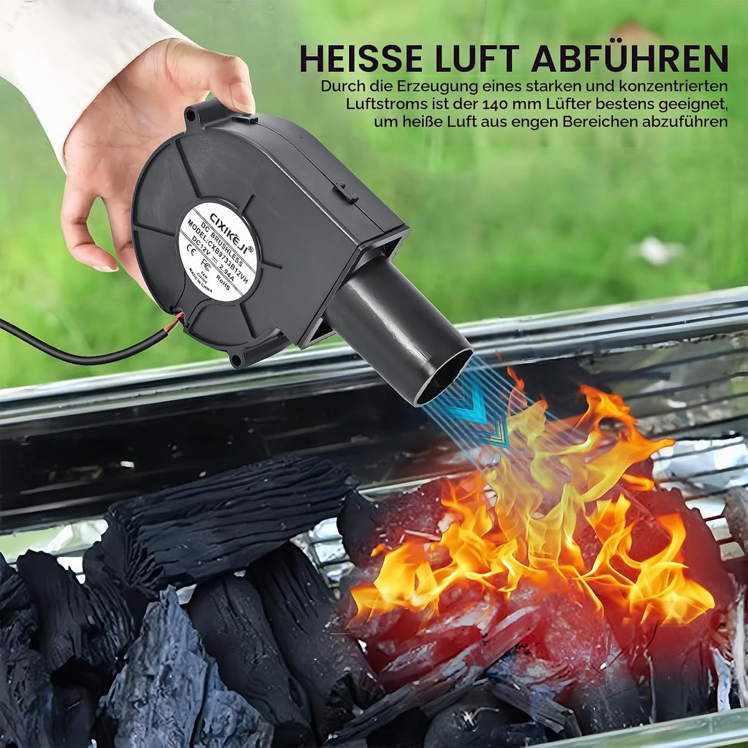 Radiallüfter 12V mit Drehzahlregler, Turbinengebläse für Belüftung, BBQ, Kamin, Kühlung, Ventilator,