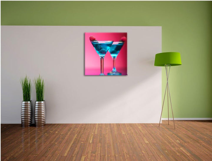 Pixxprint Cocktails mit Himbeeren als Leinwandbild Quadratisch/Grösse: 70x70 / Wandbild/Kunstdruck/f