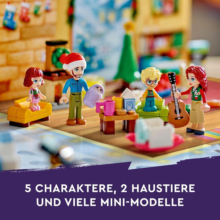 LEGO Friends Adventskalender 2024, vorweihnachtliches Kinderspielzeug mit 5 Charakteren und 3 Tieren
