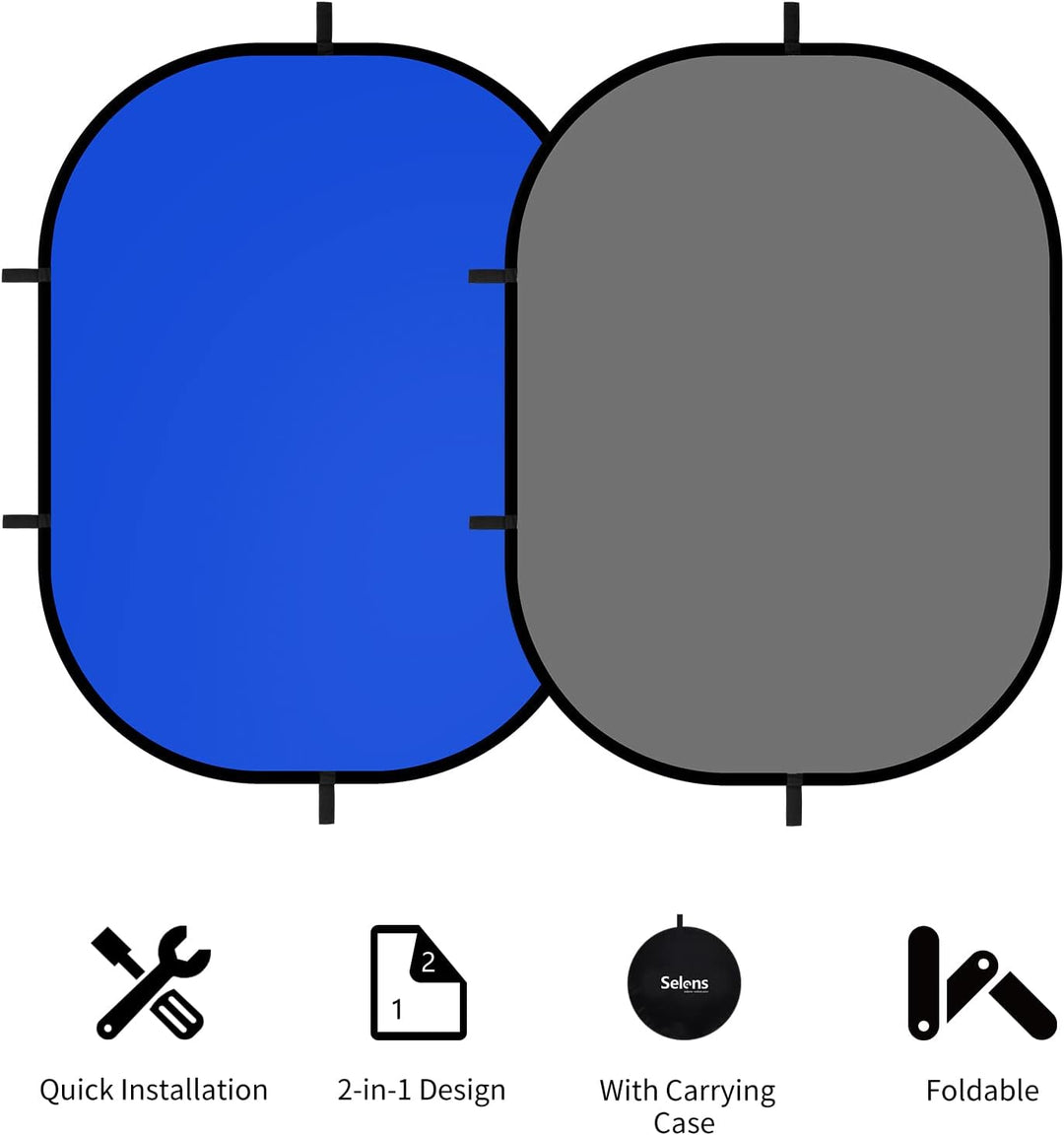 Selens Grau Blau Screen Chromakey Hintergrund, Self Tape Backdrop 150x200cm Pop Up Background Faltba