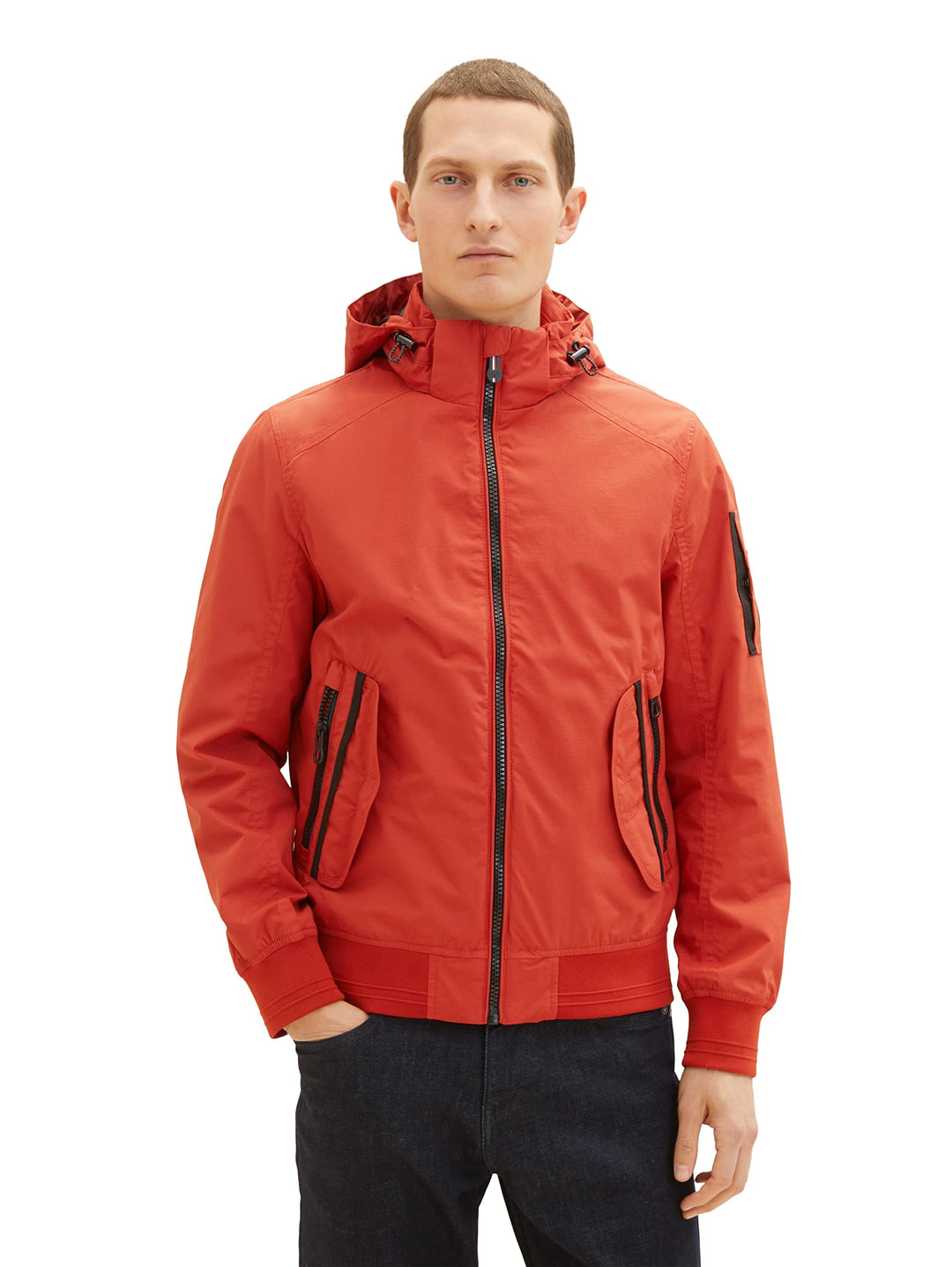 TOM TAILOR Herren Bomber-Jacke mit abnehmbarer Kapuze M 13722 - Rooibos Orange, M 13722 - Rooibos Or