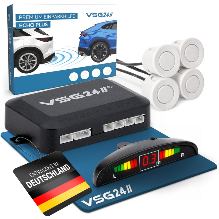 VSG24 Premium Einparkhilfe hinten mit Display zum nachrüsten am Auto, PDC Parksensoren hinten mit St