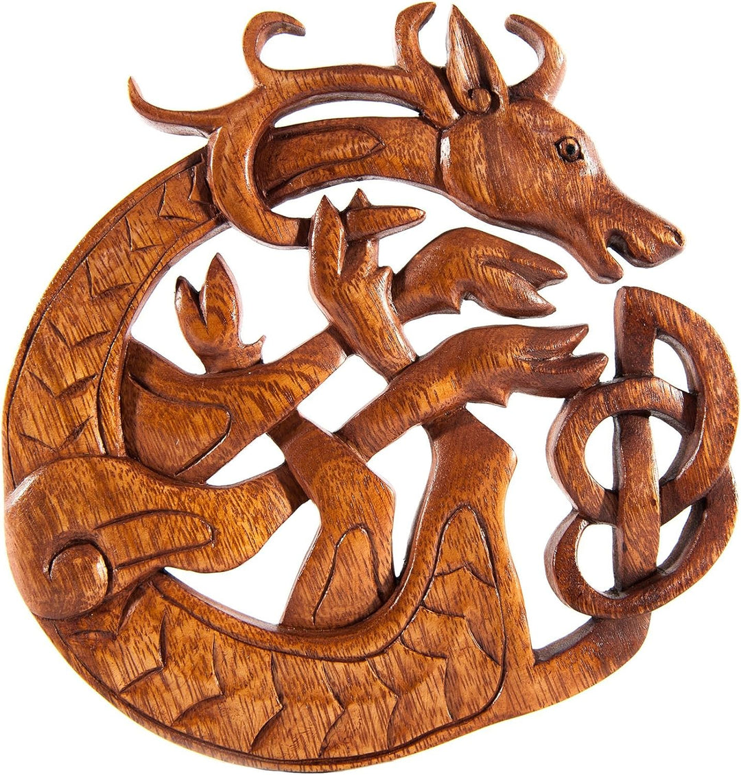 Windalf Celtic Irish Holzbild Wandornament CERNUN Ø 22 cm Keltischer Hirsch Wandrelief Keltische Kno