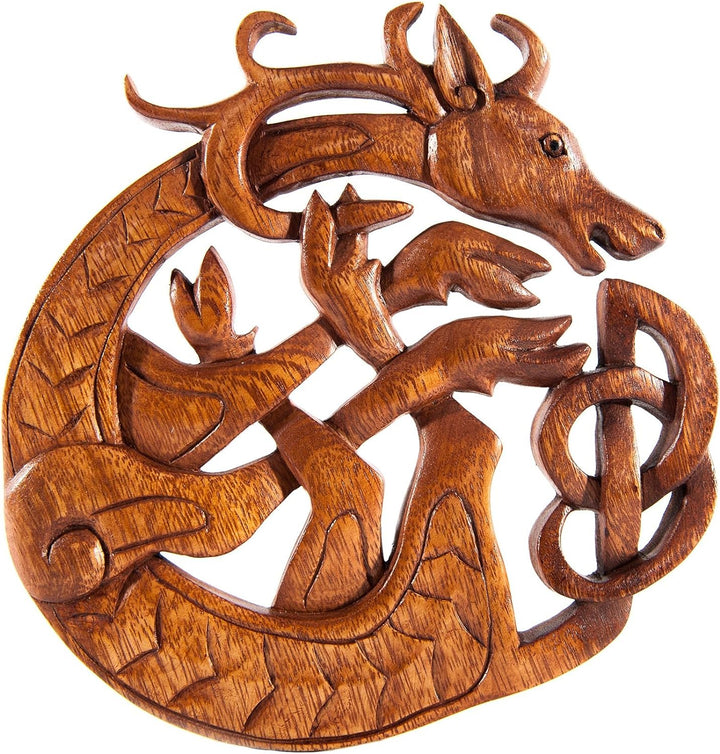 Windalf Celtic Irish Holzbild Wandornament CERNUN Ø 22 cm Keltischer Hirsch Wandrelief Keltische Kno