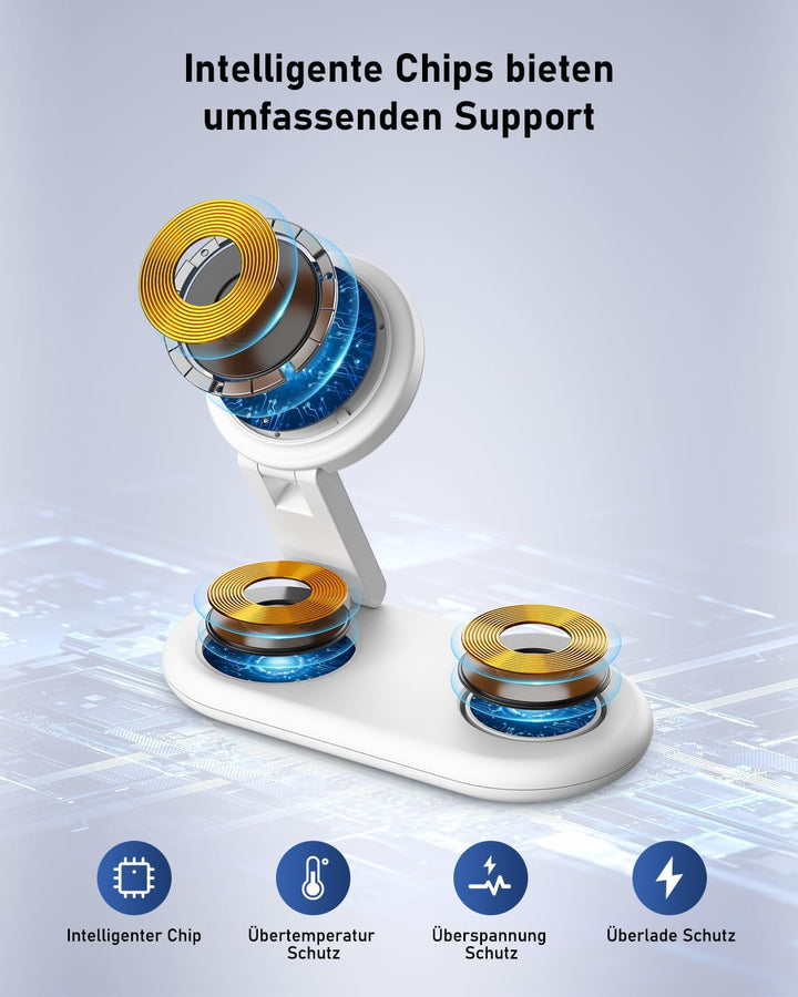 Tragbare 3 IN 1 Ladestation kompatibel mit Apple Watch und iPhone, Mag-Safe Ladegerät für iPhone 17