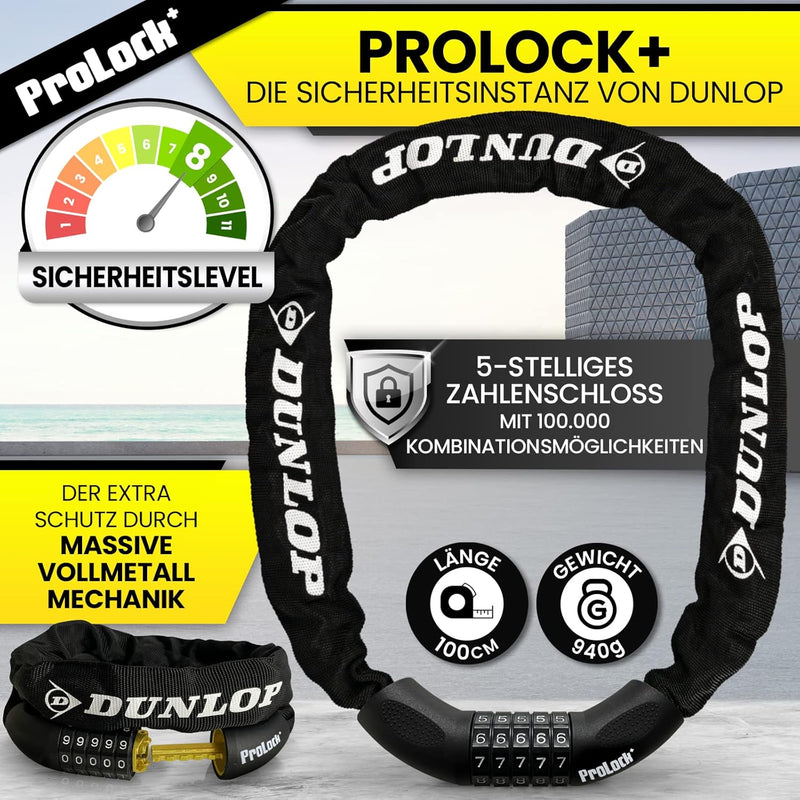 Dunlop Fahrradschloss Zahlenschloss Fahrrad Schloss - Hohe Sicherheit Level 8-100 cm Fahrräder Schlo