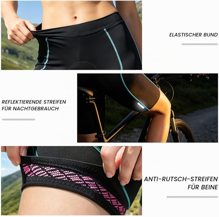 Santic Gepolsterte Kurz-Radlerhose für Damen mit 3D-Polstereinsatz Praktischer Seitentasche und UPF