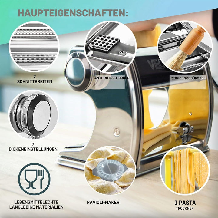 Manuelle Nudelmaschine mit Trockner - Multi-Pasta Edelstahl Rostfrei Italienische Flachteigmaschine