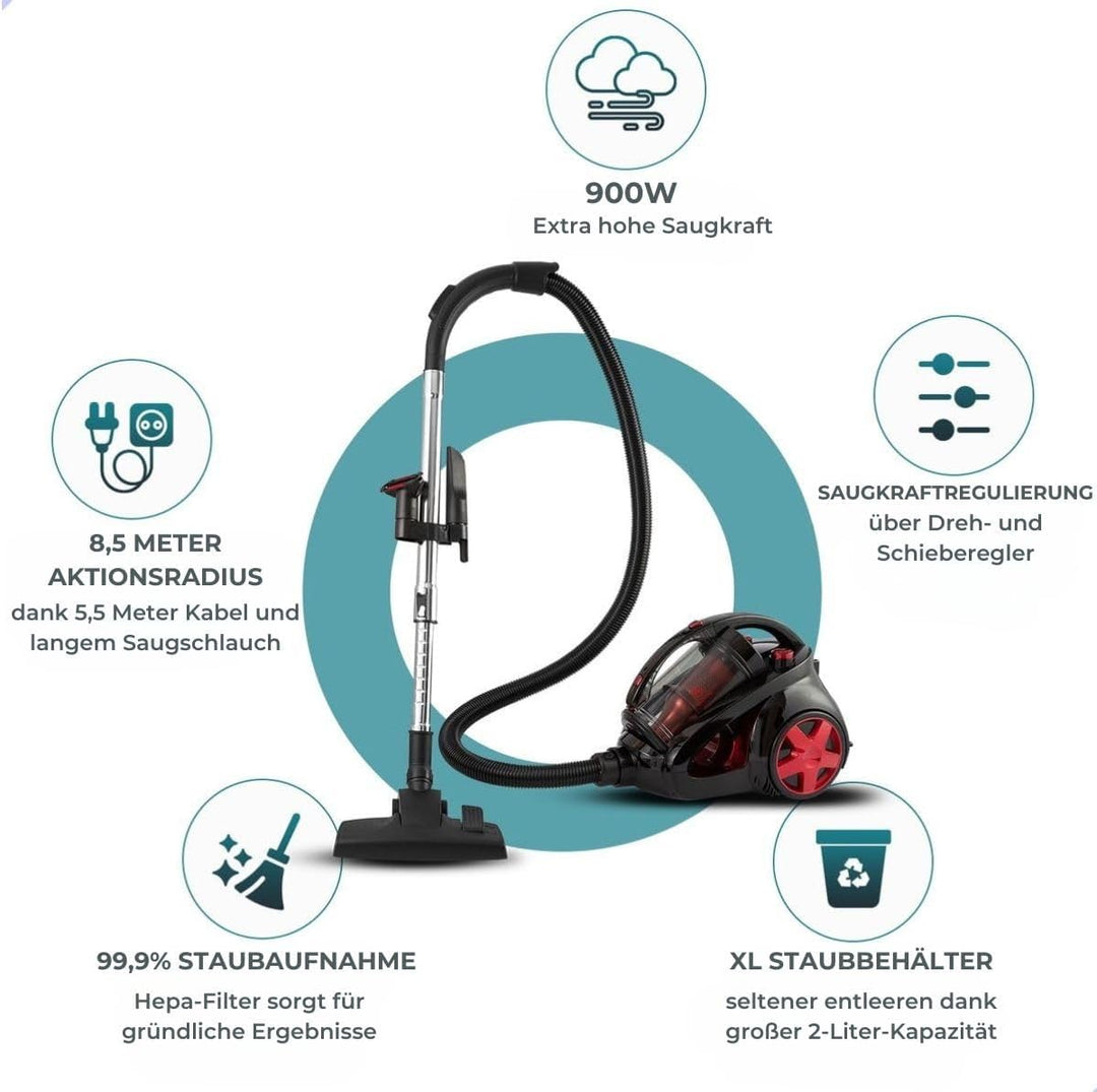 AG3000 - Staubsauger ohne Beutel - 900 Watt - Saugleistungsregelung- Starke Saugkraft - Staubsauger