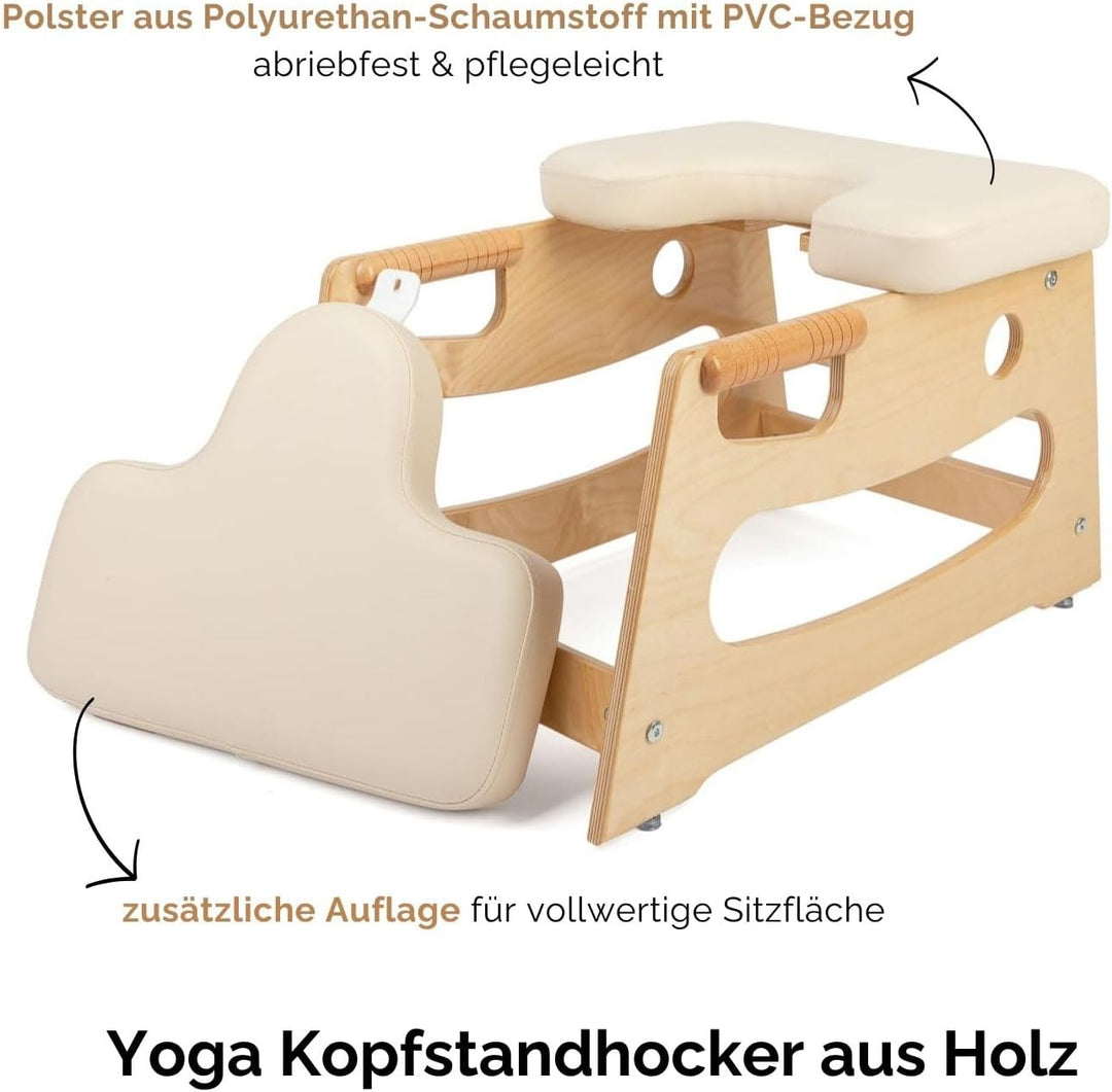 Bodhi Kopfstandhocker| Yoga Hocker aus Holz mit praktischen Griffen | Yogastuhl mit Polster für Umke