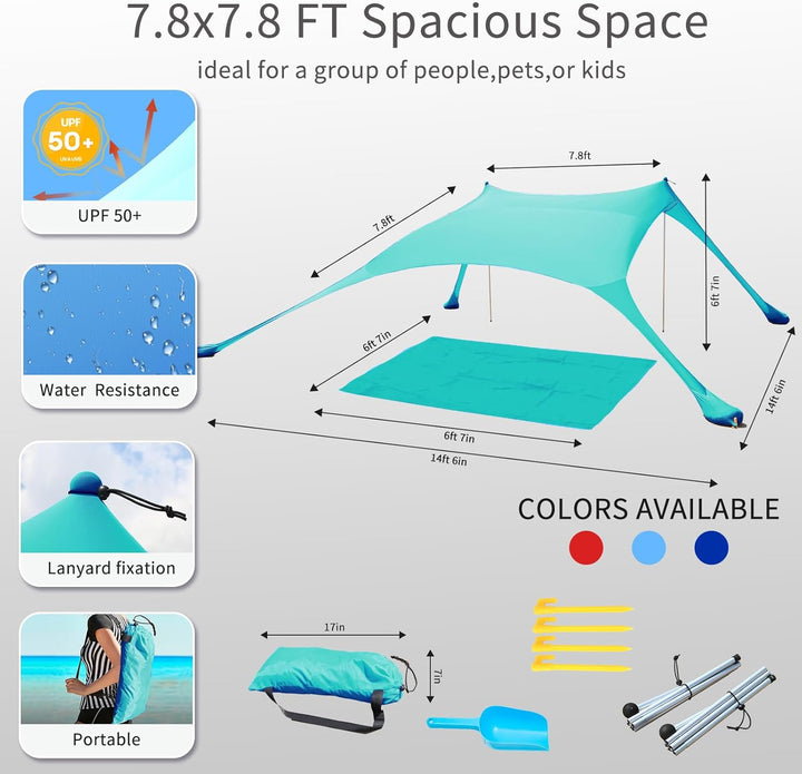 Strandzelt, Pop-Up, 2x2.1 m, LSF 50, Lycra, Sonnenschutz, für den Aussenbereich, Anti-Wind, Sonnensc