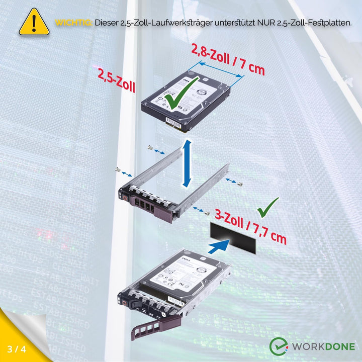 WORKDONE 2er Pack - 2,5-Zoll Hard Drive Caddy Tray - kompatibel für Dell PowerEdge Server - R320 R42