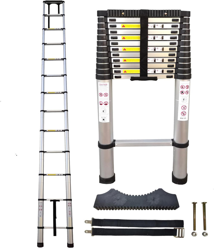 Hooha Aluminium Teleskopleiter Hohe Klappbar 5,1M mit Anti-rutsch Gummipuffer Leiter fur Dachbodenle