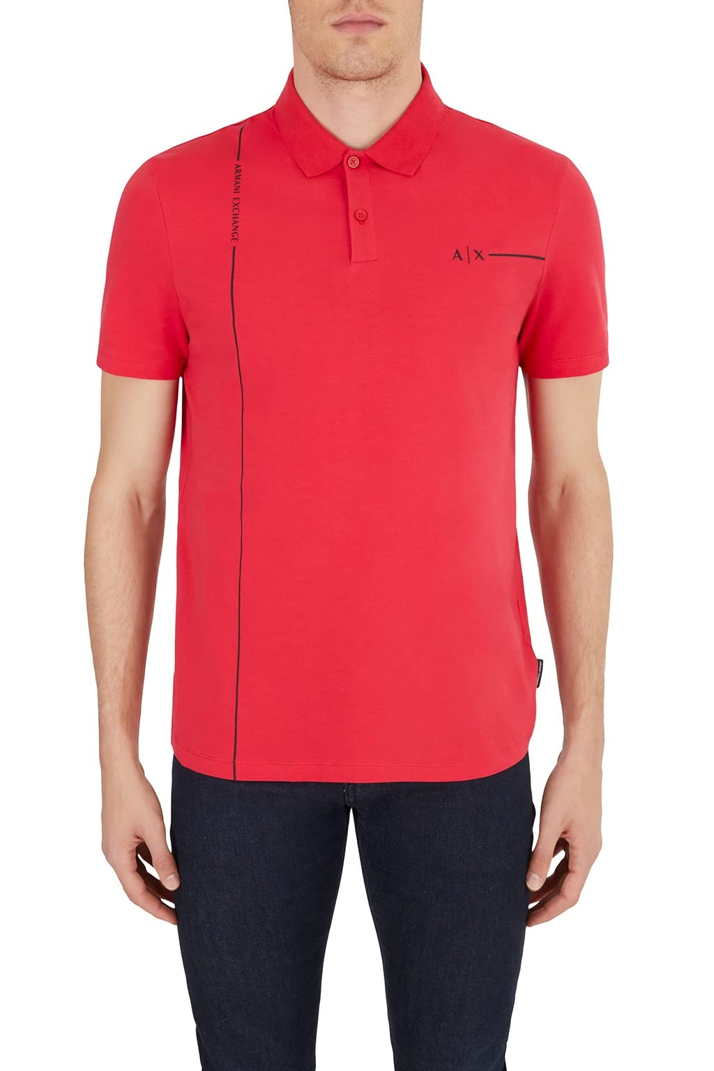 Armani Exchange Herren Nachhaltig, Logo-Linien-Detail, Normale Passform. Polo Sweater, Lipstick Red