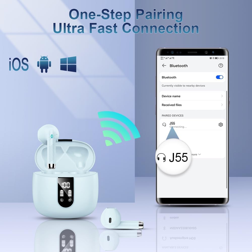 Bluetooth 5.3 Kopfhörer, In Ear Kopfhörer Kabellos mit 4 Mic, 48H Tiefer Bass Spielzeit Wireless Ear