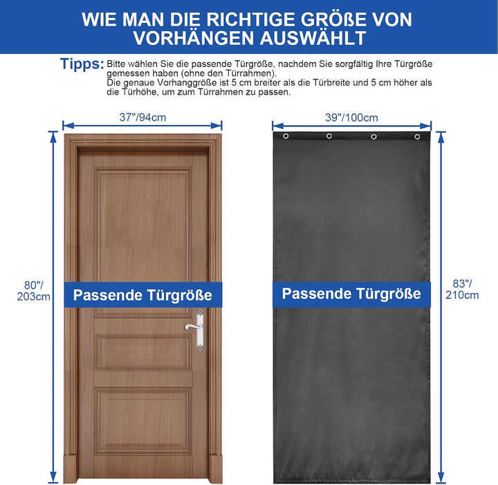 Lapalife Wärmeschutzvorhang für Tür L210cmxB100,Thermo Türvorhang Winddichte Kältebeständige für Ein