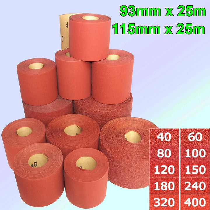 Schleifpapierrollen | 115mm x 20m | P180 | KÖRNUNG und Länge WÄHLBAR | Rollenschleifpapier Rollenpap