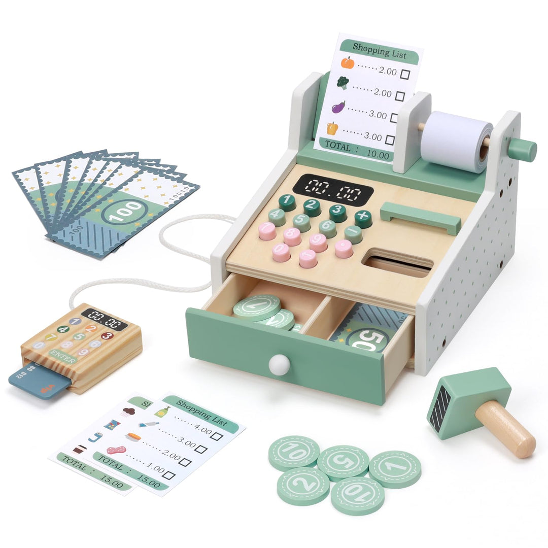 OSLINE Geschenk für 2 3 4 5 Jährige Mädchen Junge,Montessori Holz Spielzeug Kasse Kinderab 2-5 Jahr,