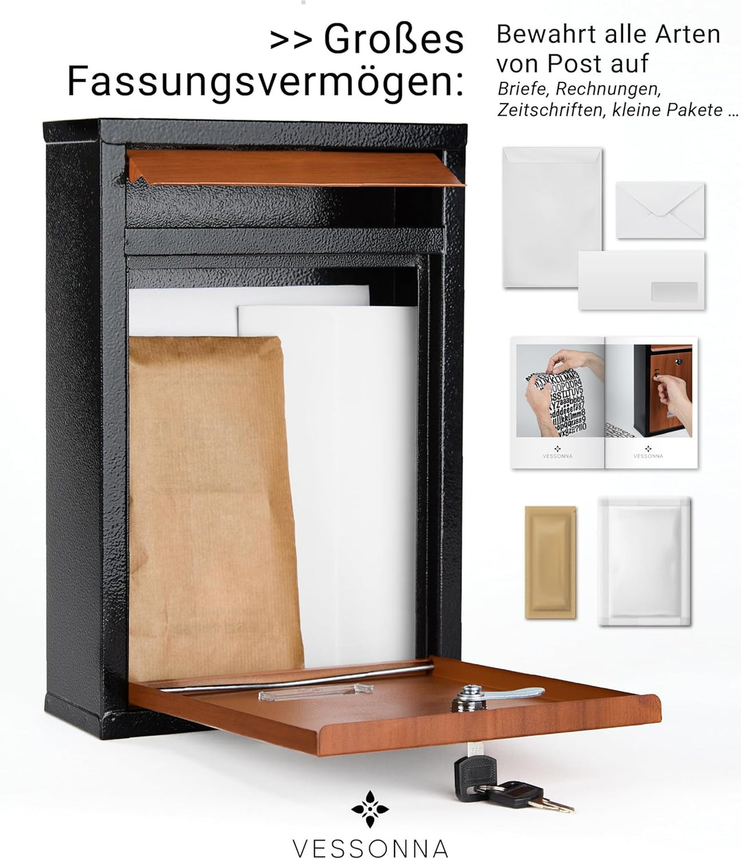 Briefkasten klein personalisiert mit Hausnummer | Verzinkter Stahl in Vintage Holzoptik, wetterfest