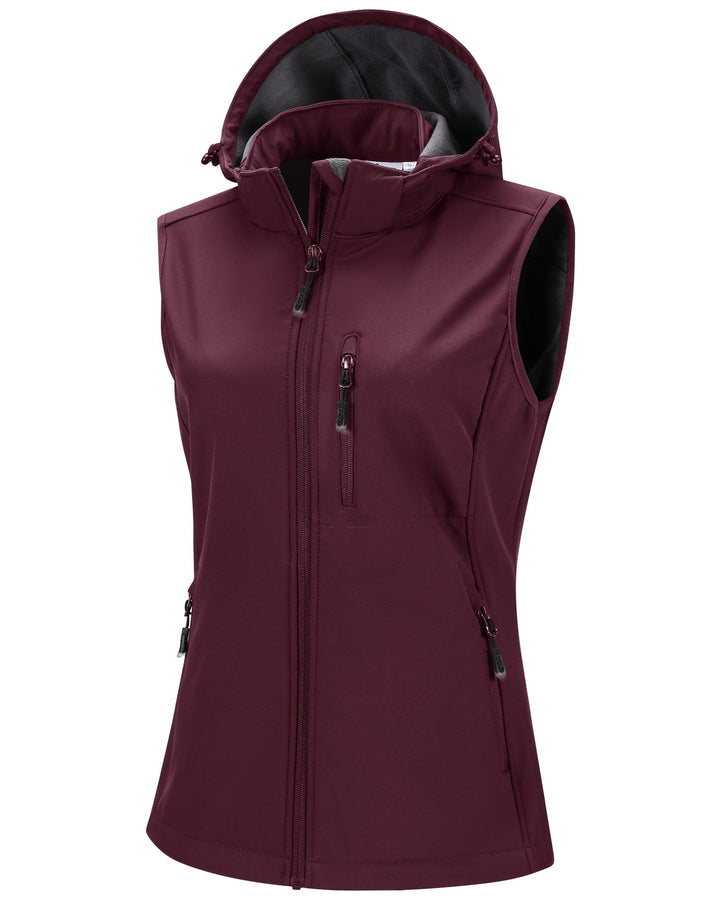 33,000ft Damen Softshell Westen mit Abnehmbare Kapuze Fleece Gefütterte Ärmellose Jacke Wasserdichte