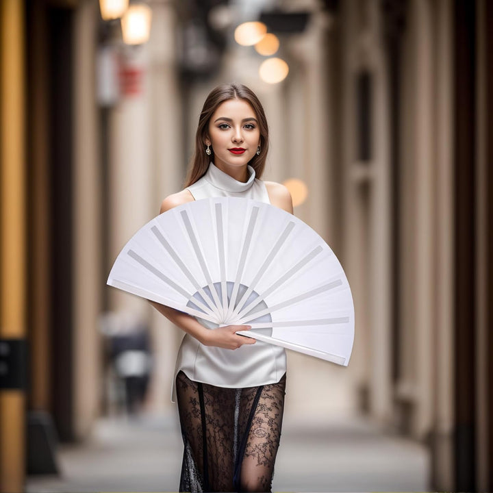 2 Stück Grosse Faltbare Seide Hand Fächer Chinesischer Tai Chi Faltender Handfächer Nylon Tuch Chine