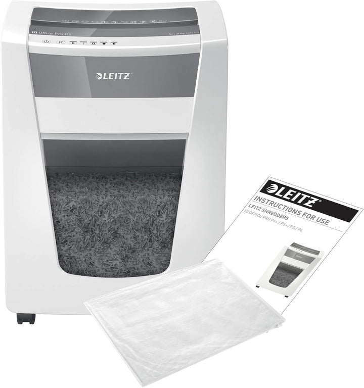 Leitz IQ Office Pro P5 Micro Cut Aktenvernichter, zerkleinert 15 Blatt, 30 Liter Mülleimer, weiss, 8