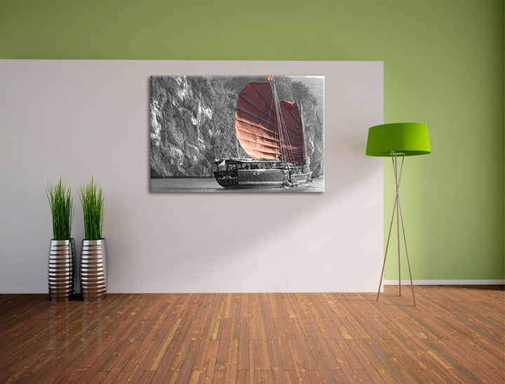 Pixxprint Segelschiff an Klippe 100x70cm Leinwandbild Wandbild Kunstdruck, 100x70