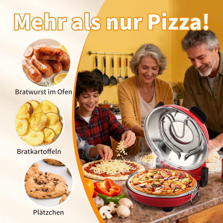 YIBAKE Pizzaofen Elektrisch, 1200W Pizzaofen in 4-Min-Pizza, 31cm Feuerfeste Pizzastein, 420℃ Pizzab