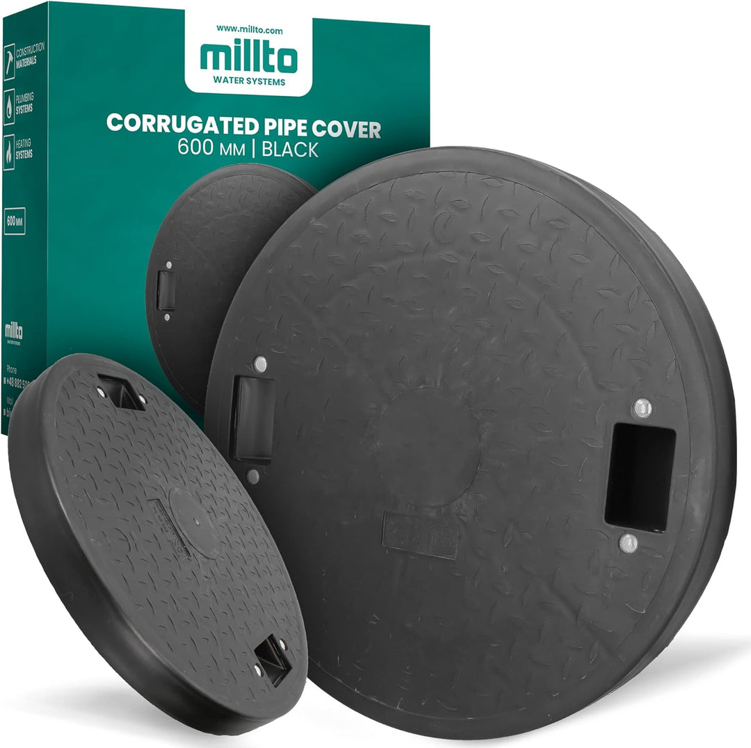 Millto™ Schachtabdeckung Kunststoff Rund Ø DN600 Schwarz PP Kanaldeckel Schachtdeckel | Abflusssteig