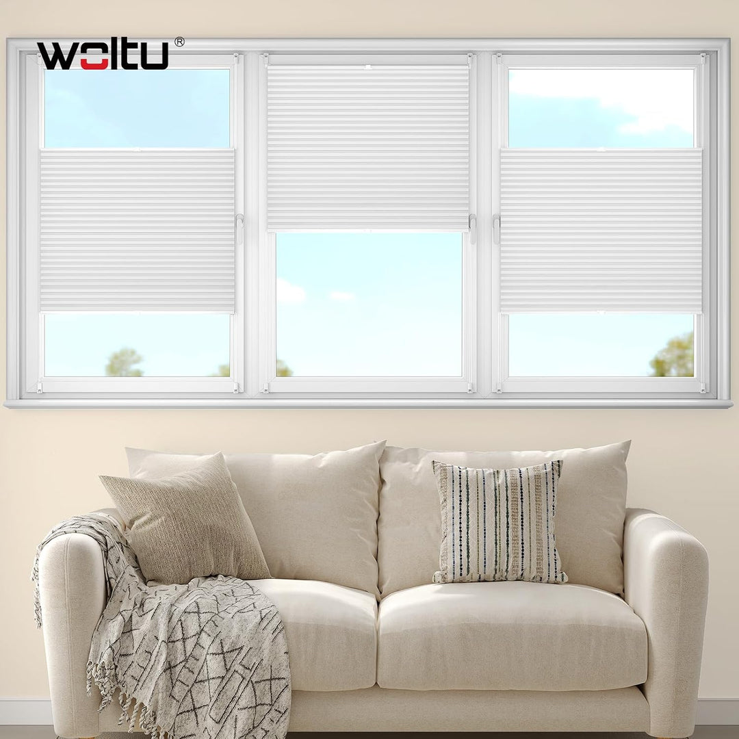 WOLTU Wabenplissee ohne Bohren verdunkelung Thermo Doppelplissee Klemmfix Zweifarbig 50x130cm Weiss-