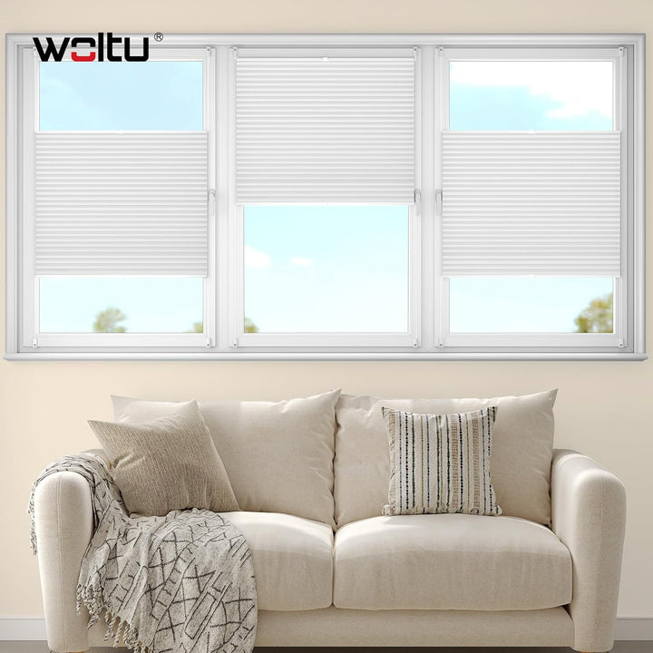 WOLTU Wabenplissee ohne Bohren verdunkelung Thermo Doppelplissee Klemmfix Zweifarbig 50x130cm Weiss-