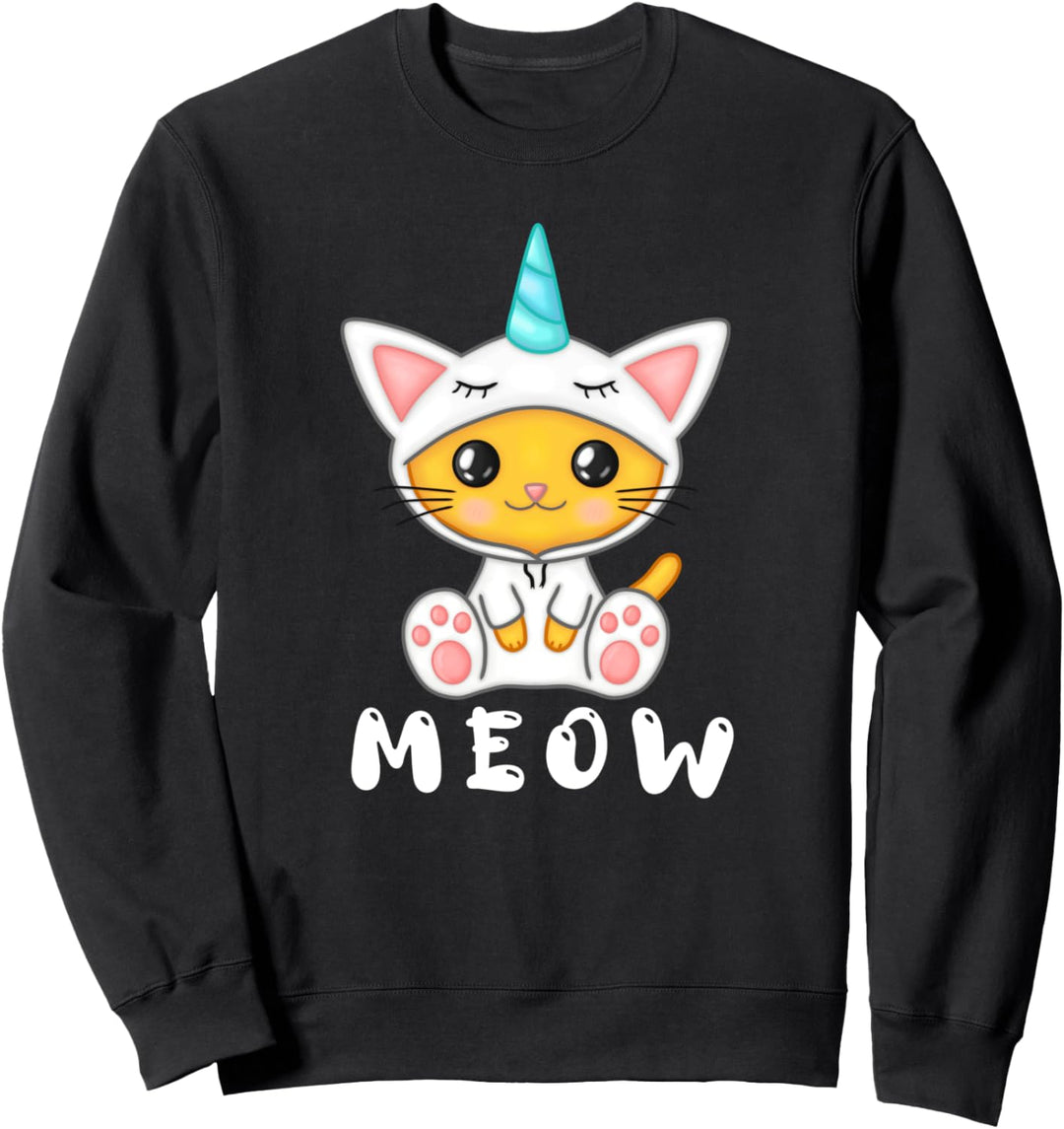 Cute Kawaii Cat in Unicorn Pyjama Meow Sweatshirt