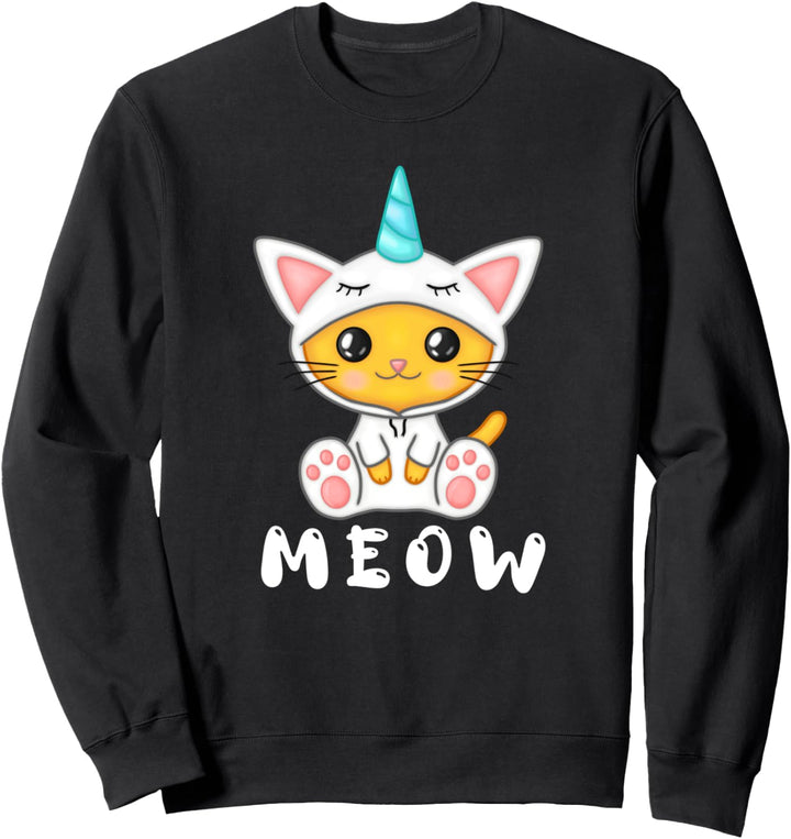 Cute Kawaii Cat in Unicorn Pyjama Meow Sweatshirt