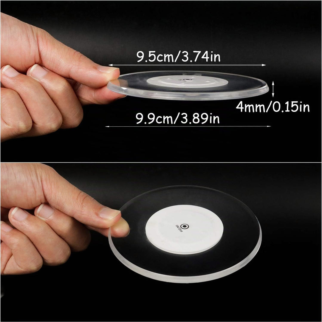 MEDOYOH 8er-Set Kühle Weiss LED Untersetzer für Getränke, ON/Off Wasserdicht Rund Untersetzer Acryl
