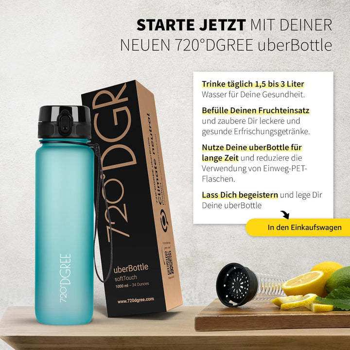 720°DGREE Trinkflasche “uberBottle“ 350ml, 500ml, 650ml, 1l, 1,5 Liter softTouch +Früchtebehälter -