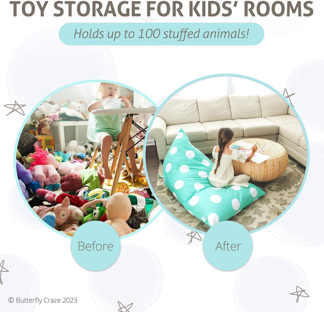 HEYOMART Butterfly Craze Stuffed Animal Storage Bean Bag Chair – Stuff ‘n Sit Toy Bag Floor Lounger