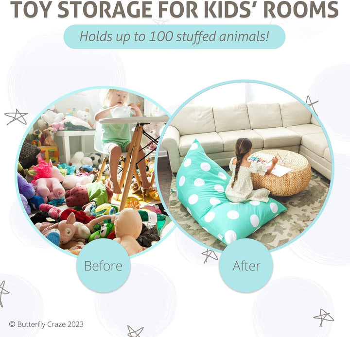 HEYOMART Butterfly Craze Stuffed Animal Storage Bean Bag Chair – Stuff ‘n Sit Toy Bag Floor Lounger