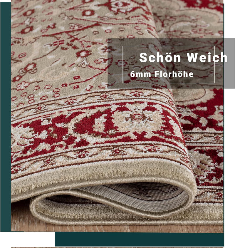 payé Teppich Gebetsteppich - Wohnzimmer Seccade Läufer Namaz - 70x125cm - Grün Beige Rot - mit Frans