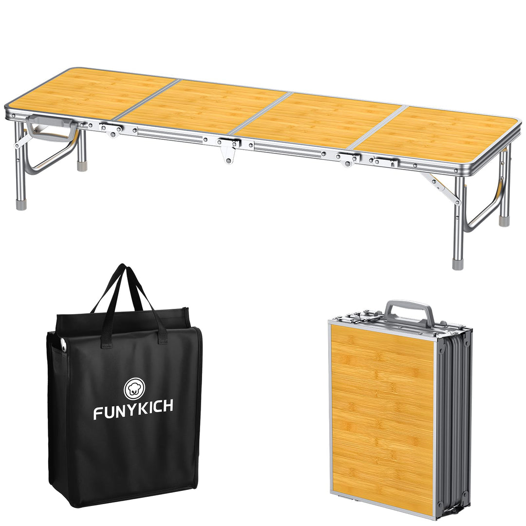 FUNYKICH Kleiner Klappbarer Campingtisch 116x40x26cm, Tragbar Picknicktisch mit dicker Aluminium Rah