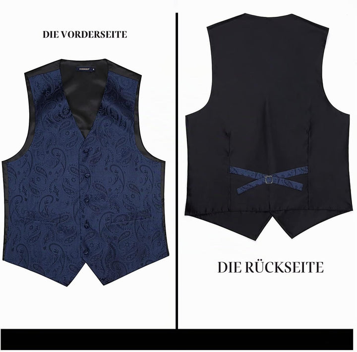 HISDERN Herren FLoral Hochzeit Weste Krawatte Einstecktuch Taschentuch Jacquard Weste Anzug Set S Ma